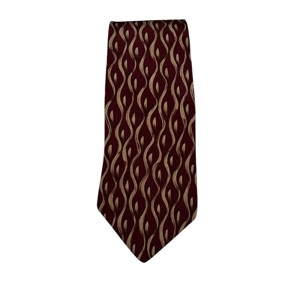 Vintage Chaps Ralph Lauren Mens Red‎ Beige Print All Silk Neck Tie USA Preppy